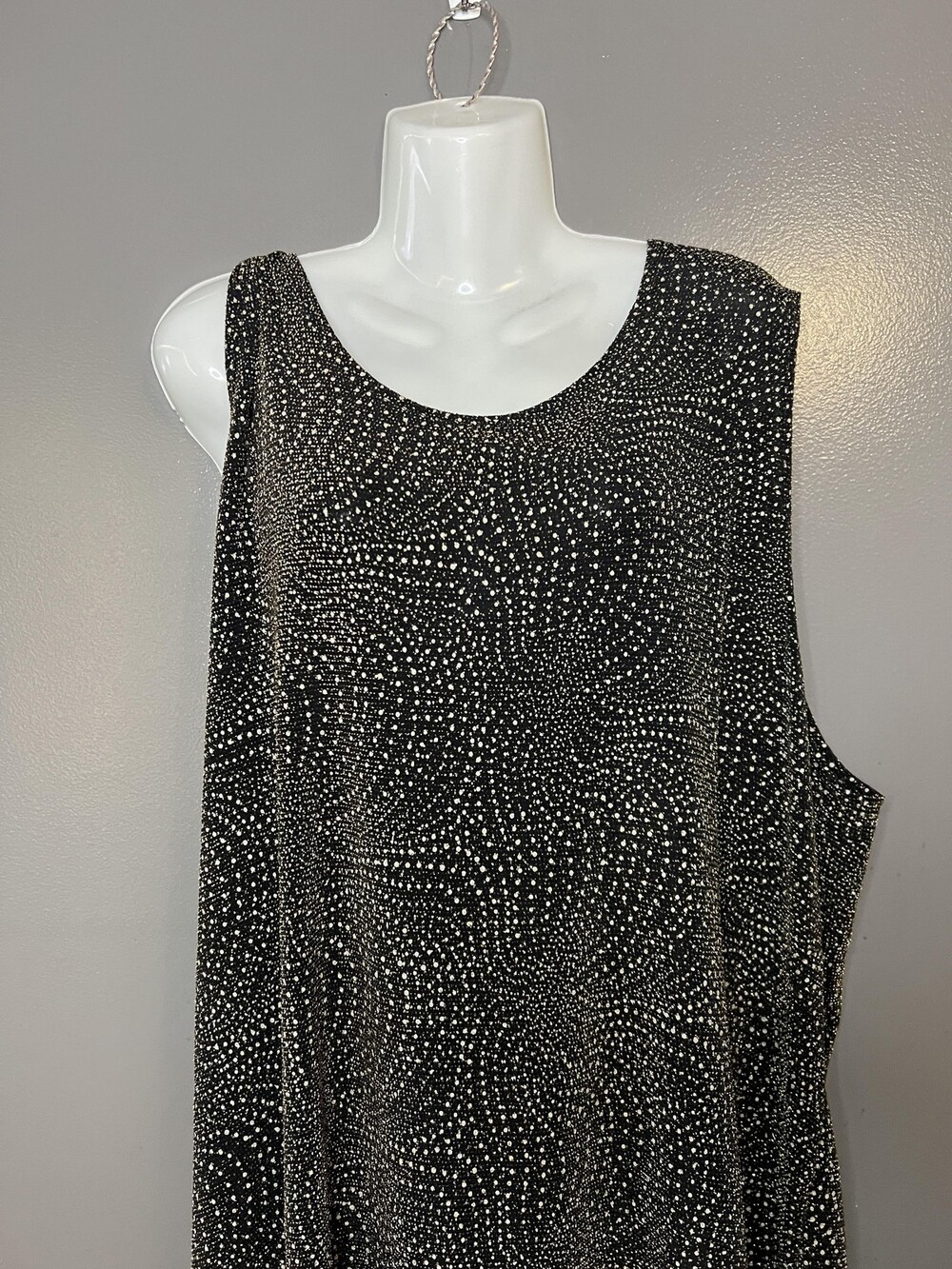 Onyx Nite Tank Top Womens 3X Black Glitter Polka Dot Handkerchief Hem Made USA